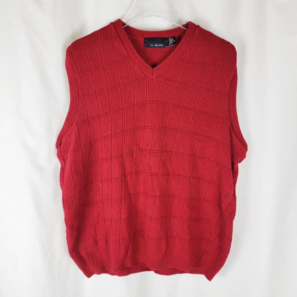BILL BLASS  Red 100% Cotton V-Neck Sweater Vest